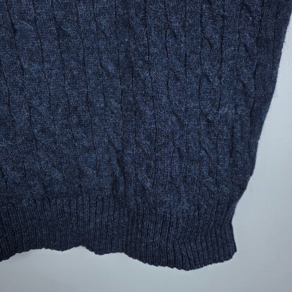 LLBean Mens Cable Knit Wool V Neck Sweater Vest Navy Blue XL Tall - Picture 6 of 6